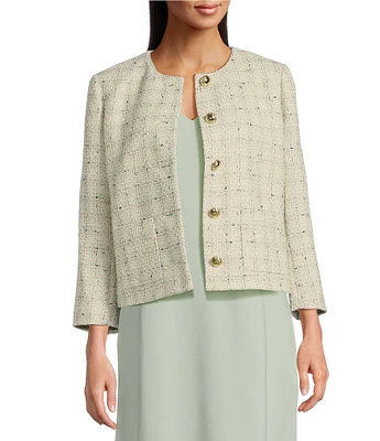 Anne Klein Tweed Round Neck Collarless Jacket