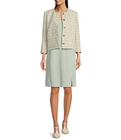 Anne Klein Tweed Round Neck Collarless Jacket