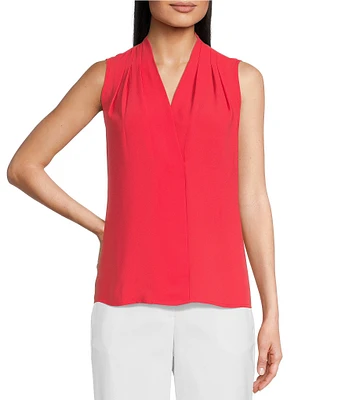 Anne Klein V-Neck Pleated Shoulder Sleeveless Blouse