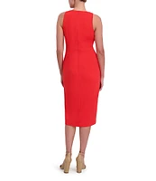 Anne Klein V-Neck Sleeveless Crepe Faux Wrap Midi Dress