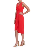 Anne Klein V-Neck Sleeveless Crepe Faux Wrap Midi Dress