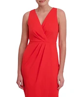 Anne Klein V-Neck Sleeveless Crepe Faux Wrap Midi Dress
