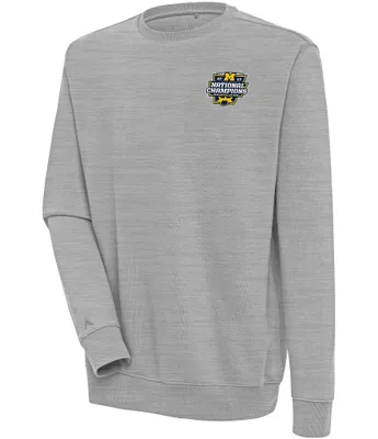 Antigua NCAA Michigan Wolverines 2023 National Champions Victory Crew Brushed Back Fleece Sweatshirt