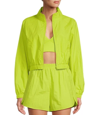 Antonio Melani Active Aspire Parachute Crinkle Water Resistant Crop Zip Front Pocketed Coordinating Windbreaker Jacket