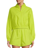 Antonio Melani Active Aspire Parachute Crinkle Water Resistant Crop Zip Front Pocketed Coordinating Windbreaker Jacket