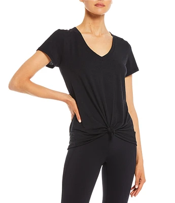 Antonio Melani Active Impact V-Neck Short Sleeve Relaxed Fit Knot Front Coordinating Shirt