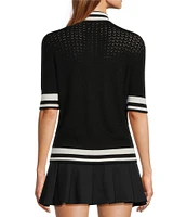 Antonio Melani Active Pointelle Short Sleeve Polo Shirt