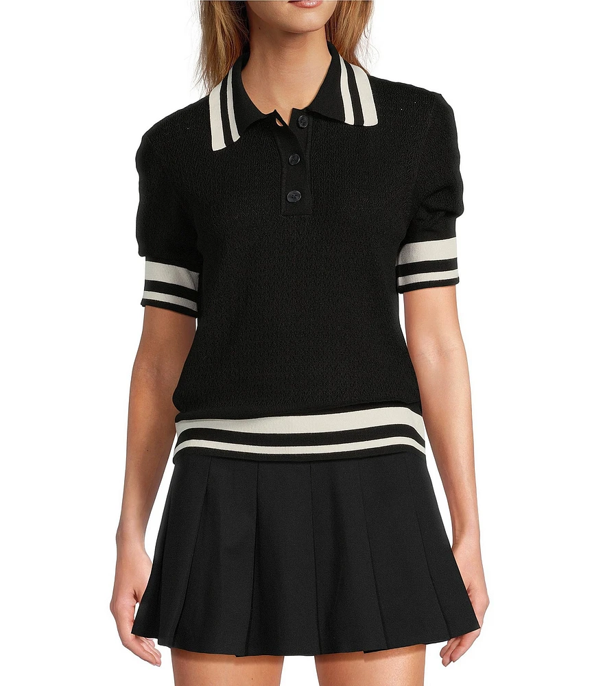 Antonio Melani Active Pointelle Short Sleeve Polo Shirt