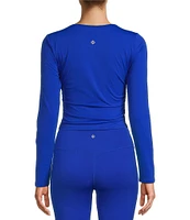 Antonio Melani Active Ruched Crew Neck Long Sleeve Fitted Coordinating Crop Top