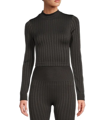 Antonio Melani Active Seamless Houndstooth Mock Neck Long Sleeve Coordinating Cropped Top