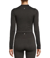 Antonio Melani Active Seamless Houndstooth Mock Neck Long Sleeve Coordinating Cropped Top