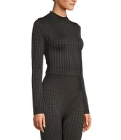 Antonio Melani Active Seamless Houndstooth Mock Neck Long Sleeve Coordinating Cropped Top