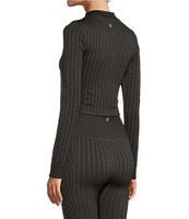 Antonio Melani Active Seamless Houndstooth Mock Neck Long Sleeve Coordinating Cropped Top