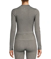 Antonio Melani Active Seamless Houndstooth Mock Neck Long Sleeve Coordinating Cropped Top