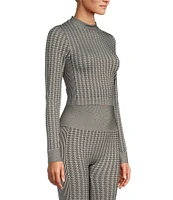 Antonio Melani Active Seamless Houndstooth Mock Neck Long Sleeve Coordinating Cropped Top