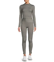 Antonio Melani Active Seamless Houndstooth Mock Neck Long Sleeve Coordinating Cropped Top