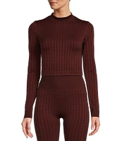 Antonio Melani Active Seamless Houndstooth Mock Neck Long Sleeve Coordinating Cropped Top