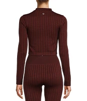 Antonio Melani Active Seamless Houndstooth Mock Neck Long Sleeve Coordinating Cropped Top