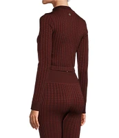 Antonio Melani Active Seamless Houndstooth Mock Neck Long Sleeve Coordinating Cropped Top