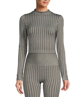 Antonio Melani Active Seamless Houndstooth Mock Neck Long Sleeve Coordinating Cropped Top