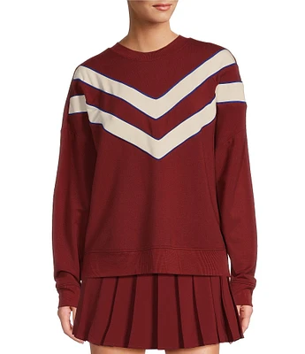 Antonio Melani Active Stripe Piping Crew Neck Long Sleeve Pullover Coordinating Sweatshirt