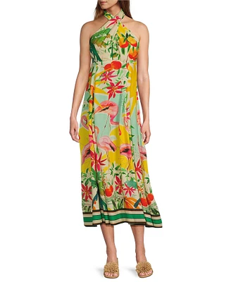 Antonio Melani Alanna Tropical Linen Blend Halter A-Line Dress