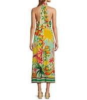 Antonio Melani Alanna Tropical Linen Blend Halter A-Line Dress