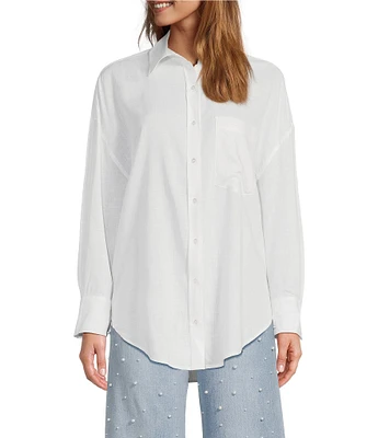 Antonio Melani Alda Linen Blend Point Collar Long Sleeve Button Front Blouse