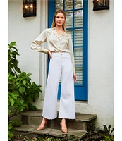 Antonio Melani Alexandra Twill High Rise Wide Leg Raw Hem Cropped Chino Pants