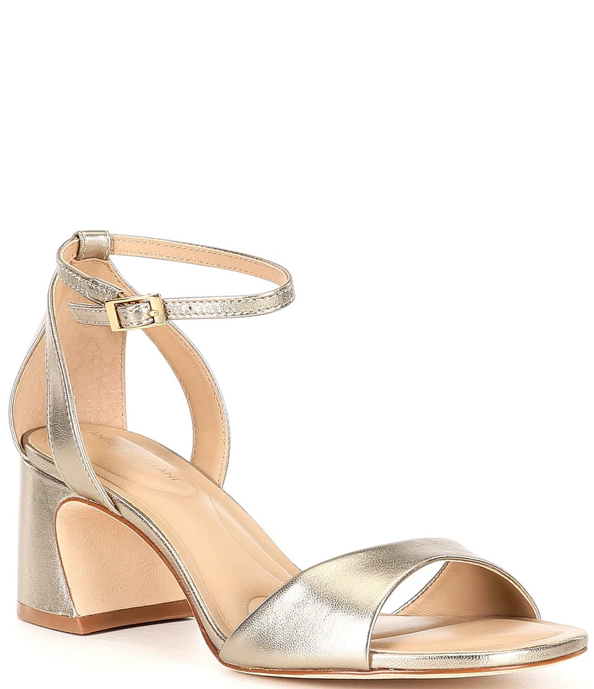 Antonio Melani Alice Metallic Leather Peep Toe Block Heel Dress Sandals