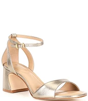 Antonio Melani Alice Metallic Leather Peep Toe Block Heel Dress Sandals