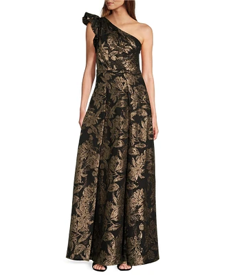 Antonio Melani Amelia Novelty Jacquard Asymmetric Neck A-Line Maxi Dress