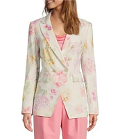 Antonio Melani Aurora Floral Linen Blend Notch Lapel Long Sleeve Jacket