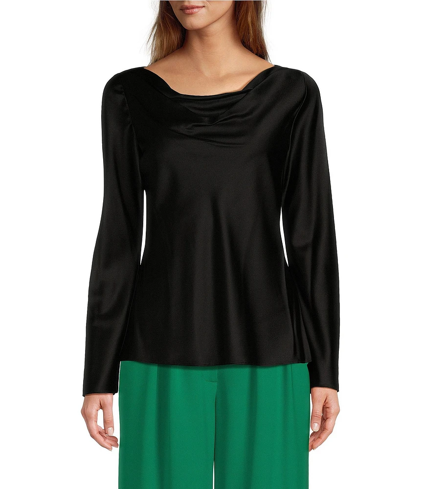 Antonio Melani Avalynn Silk Charmeuse Scoop Neck Long Sleeve Blouse