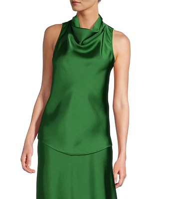 Antonio Melani Bailey Halter Neck Drapey Satin Sleeveless Blouse