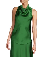 Antonio Melani Bailey Halter Neck Drapey Satin Sleeveless Blouse