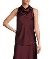 Antonio Melani Bailey Halter Neck Drapey Satin Sleeveless Blouse