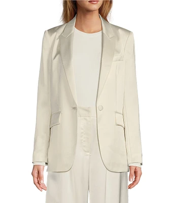 Antonio Melani Bemadette Satin Notch Lapel Long Sleeve Button Front Blazer