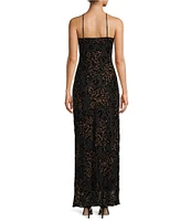 Antonio Melani Bernice Floral Burnout 3D Rosette Halter Neck Sleeveless A-Line Maxi Dress