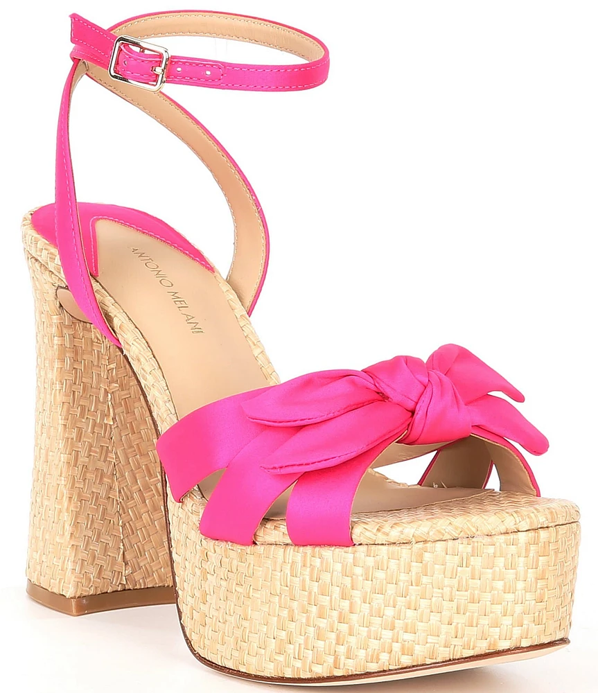 Antonio Melani Bindi Satin Bow Raffia Platform Sandals