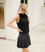 Antonio Melani Blair Genuine Leather Pleated Mini Skirt