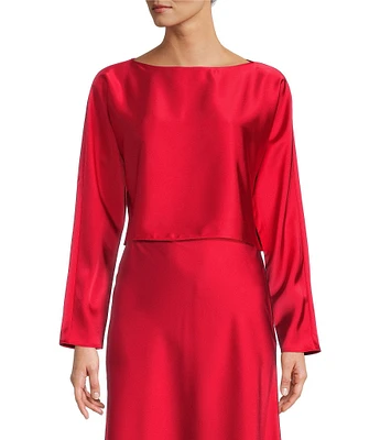 Antonio Melani Blyss Boat Neck Long Sleeve Coordinating Satin Blouse
