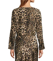 Antonio Melani Blyss Leopard Print Satin Boat Neck Long Sleeve Coordinating Blouse