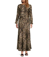 Antonio Melani Blyss Leopard Print Satin Boat Neck Long Sleeve Coordinating Blouse