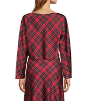 Antonio Melani Blyss Plaid Boat Neck Long Sleeve Coordinating Satin Blouse