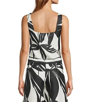 Antonio Melani Brandy Palm Printed Linen Square Neck Sleeveless Coordinating Blouse