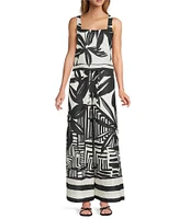 Antonio Melani Brandy Palm Printed Linen Square Neck Sleeveless Coordinating Blouse