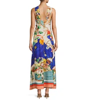 Antonio Melani Bronwyn Linen Blend Ocean Print Halter A-Line Dress