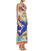 Antonio Melani Bronwyn Linen Blend Ocean Print Halter A-Line Dress