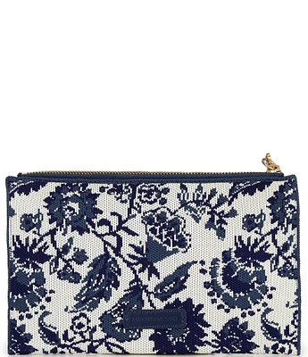 Antonio Melani Brooklyn Ivory Blue Floral Knit Wristlet Pouch